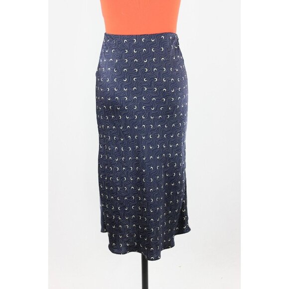 NWOT Aritzia BABATON Navy Blue Moon Printed Satin Midi Slip Skirt, Size 00 - Picture 4 of 13